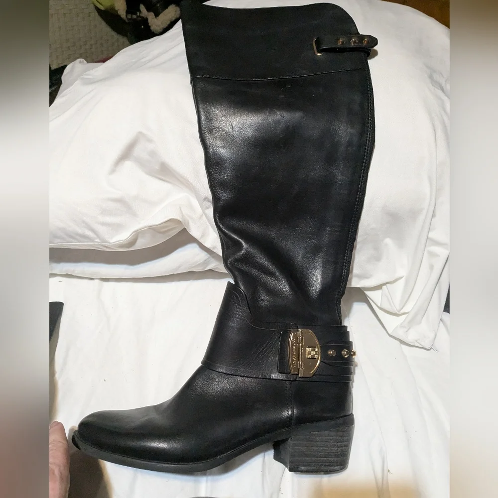 Vince Camuto Black Leather Over the Knee Boots 7.5 Beatrix